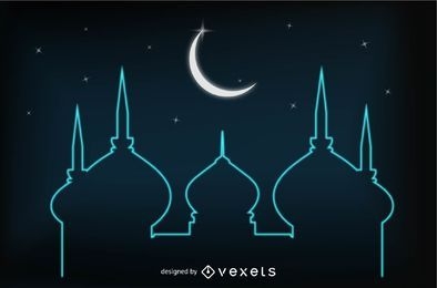 Cartão Eid Brilhante com Mesquita e Lua