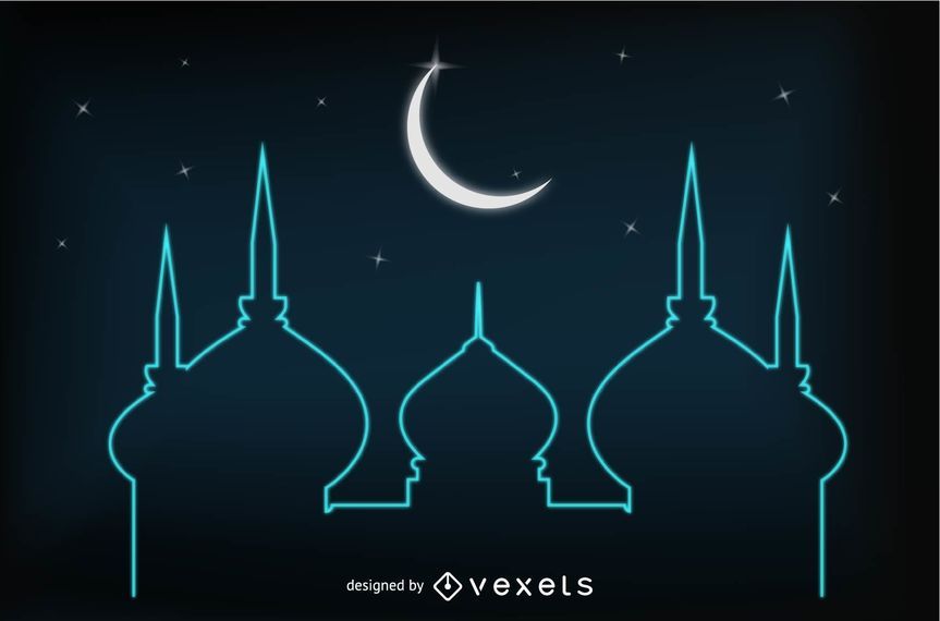 Cartão de Eid brilhante com mesquita e lua Cartão de Eid brilhante com mesquita e lua