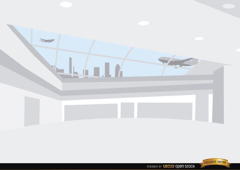 Dentro, aeroporto, corredor, fundo Dentro, aeroporto, corredor, fundo