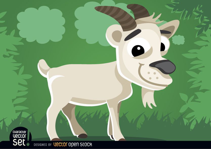 Animal de desenho animado de cabra na grama