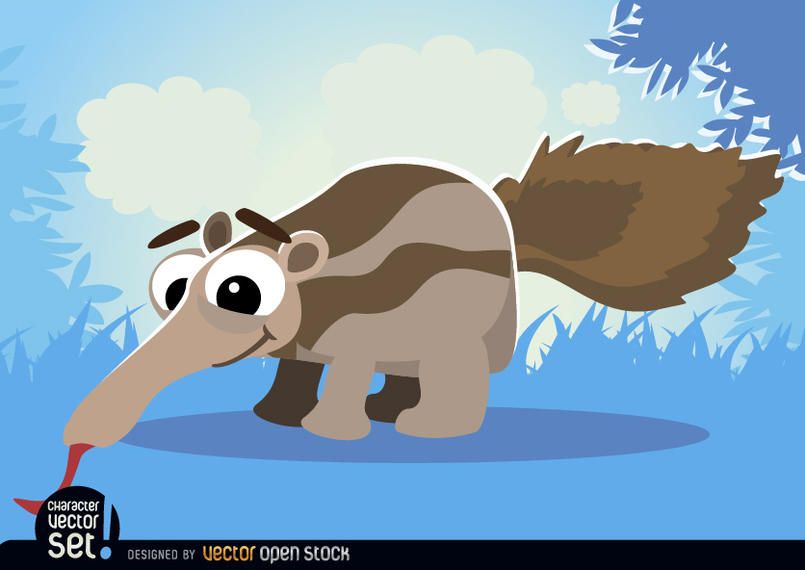 Ant-eater on grass cartoon animal Ant-eater on grass cartoon animal