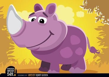 Purple Rhino in jungle cartoon animal