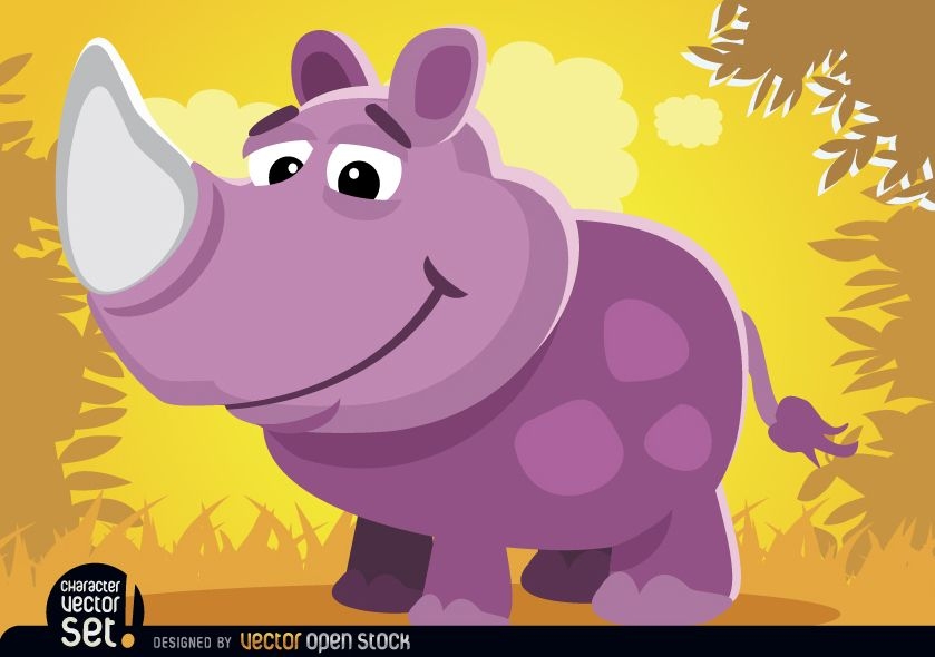 Rinoceronte roxo em animal de desenho animado da selva