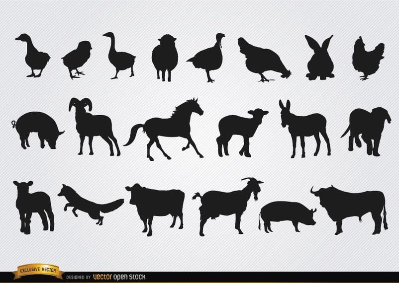Download Farm animals silhouettes set - Vector download