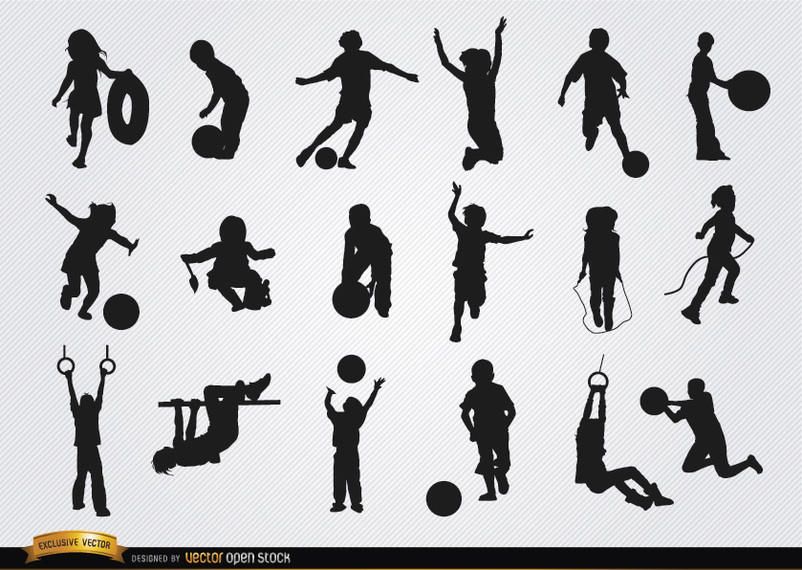 Kids playing 18 silhouettes set Kids playing 18 silhouettes set
