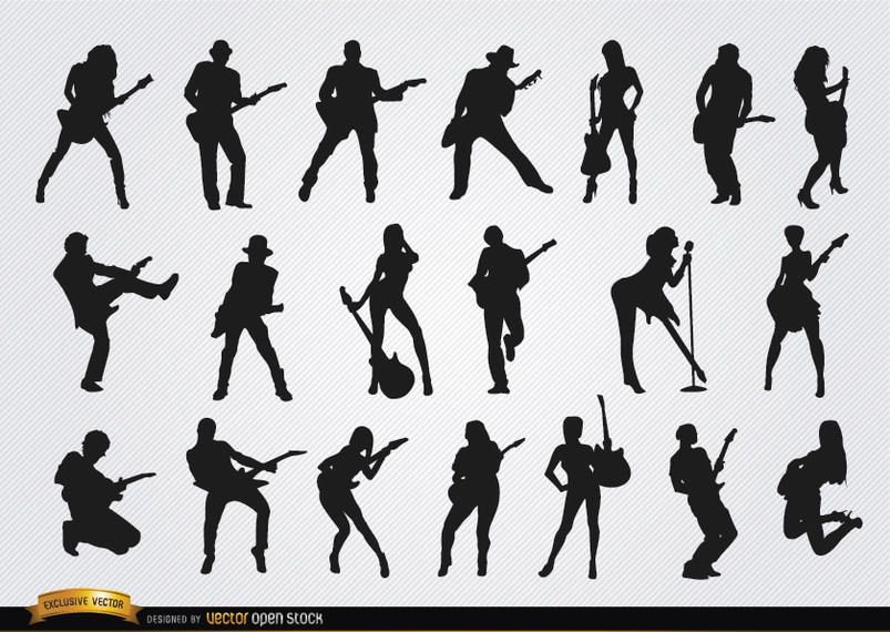 Male and female guitarists silhouettes Male and female guitarists silhouettes