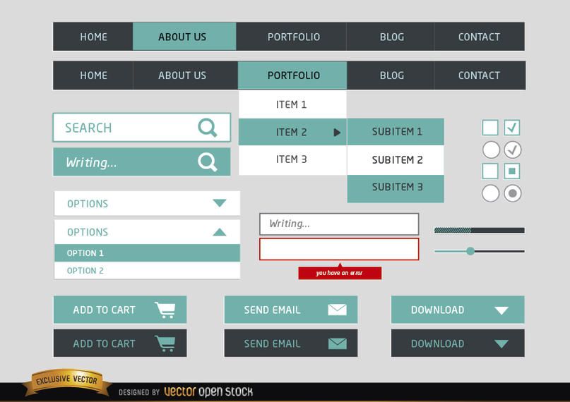 Elementos simples do menu Web design Elementos simples do menu Web design