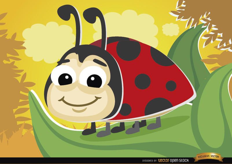 Cartoon ladybug on leaf Cartoon ladybug on leaf