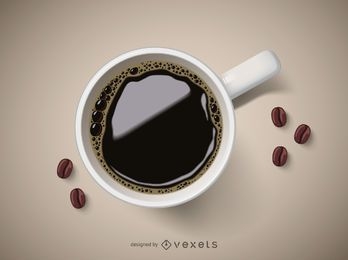 Xícara de café com feijão realista