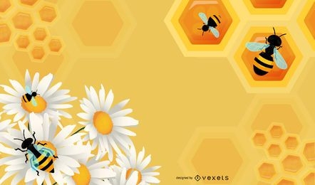 Blumengrafik mit Honigbienen