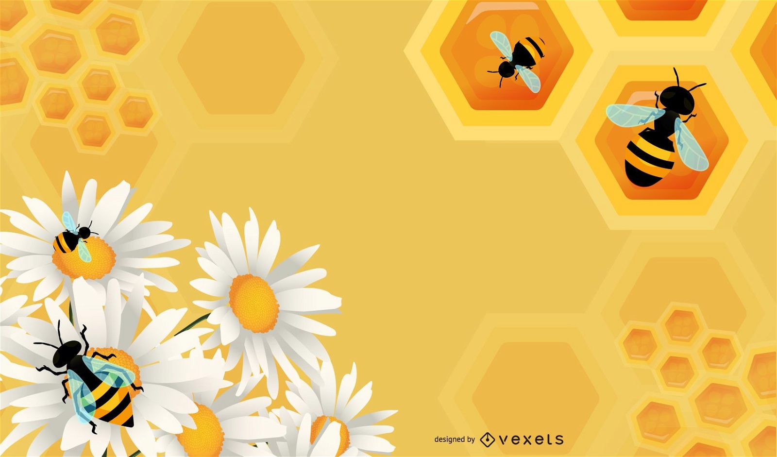 Desenho floral com abelhas