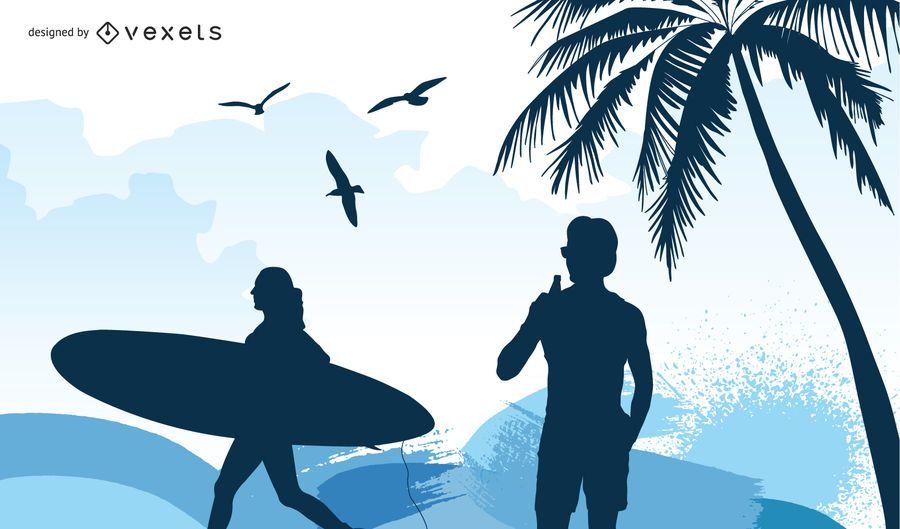 Silhouette Peoples in Grungy Summer Background Silhouette Peoples in Grungy Summer Background