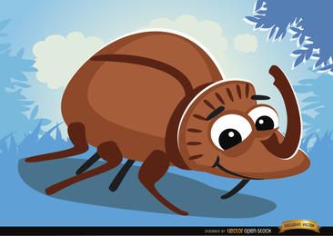 Cartoon rhinoceros beetle bug on grass Cartoon rhinoceros beetle bug on grass