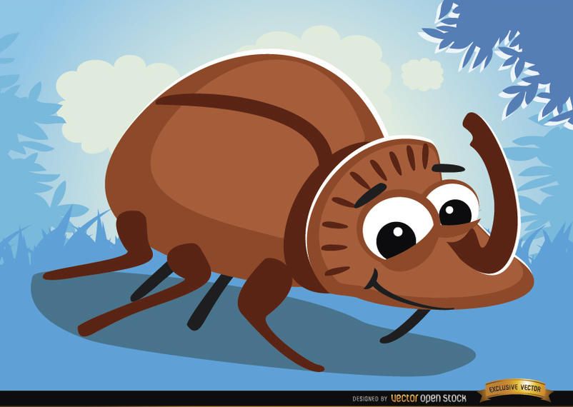 Cartoon rhinoceros beetle bug on grass Cartoon rhinoceros beetle bug on grass
