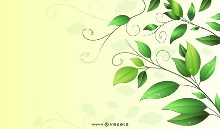 Fundo de folhas e redemoinhos verdes com gota