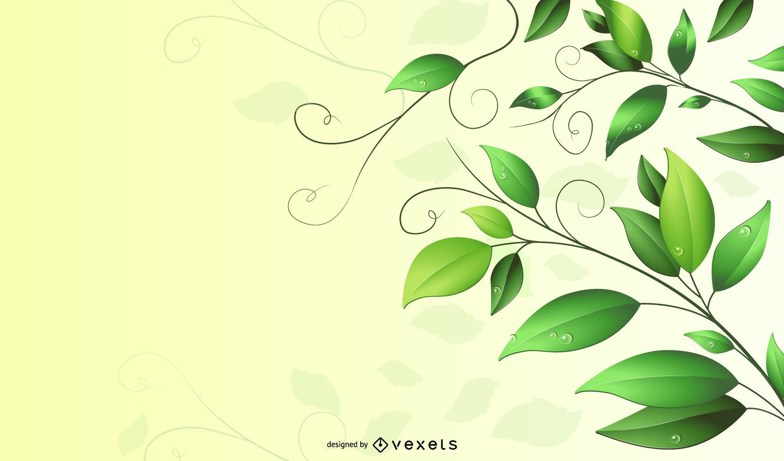 Green Swirls & Leaves Background with Droplet 