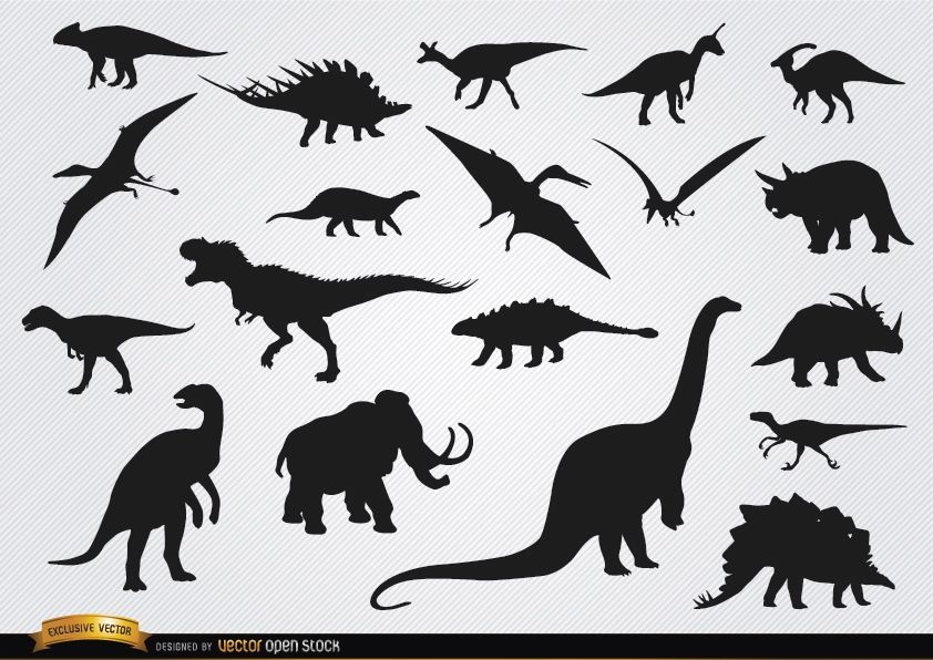 Silhuetas de animais pré-históricos de dinossauros
