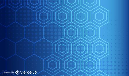 Meio-tom e fundo hexagonal de brilho azul