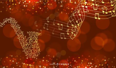 Creative Gold Musical Background with Saxophone Creative Gold Musical Background with Saxophone