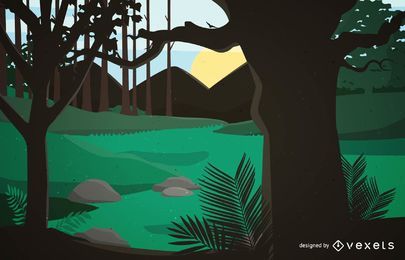 Paisaje de escena de bosque pintado