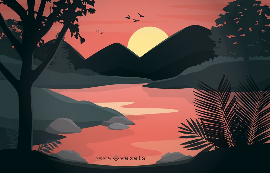 Forest Side River Cartoon Landscape Forest Side River Cartoon Landscape