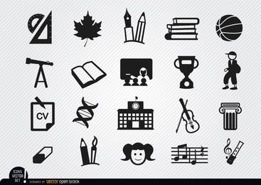 Conjunto de iconos de elementos escolares