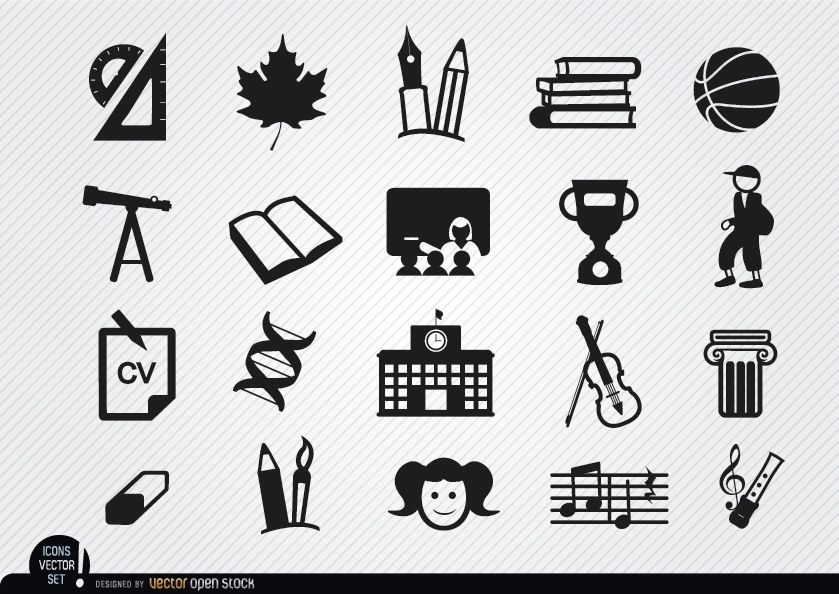 Conjunto de ícones de elementos escolares