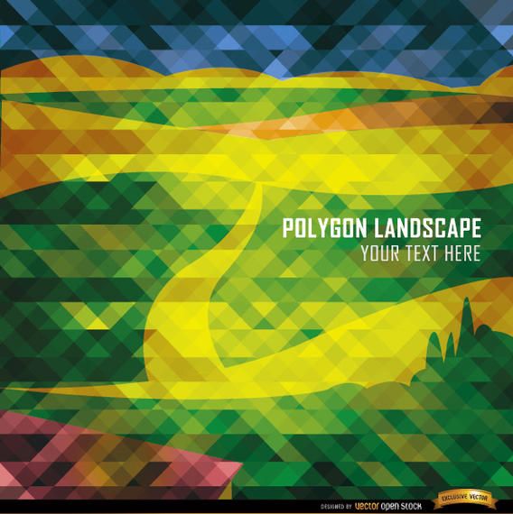 Polygon road and mountains landscape Polygon road and mountains landscape