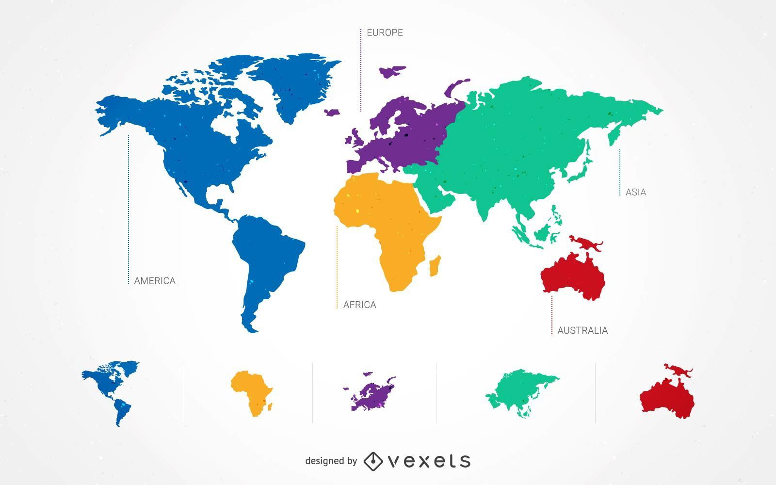 Descarga Vector De Conjunto De Mapa Del Mundo De 5 Continentes 4943