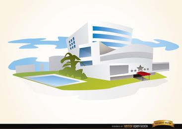 Edifício de hotel de luxo com piscina