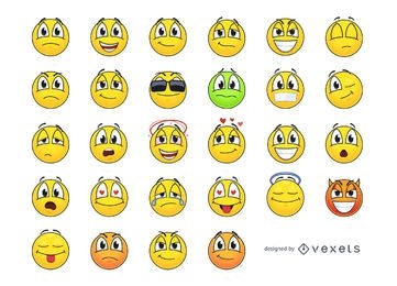 Pacote de smileys de emoticons amarelos funky