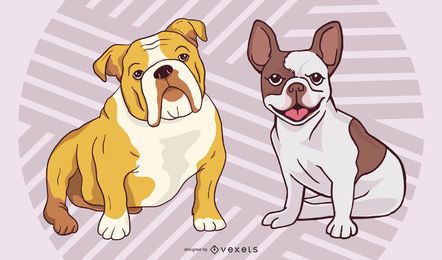 Conjunto de raça e bulldog estilo funky