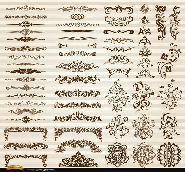 60 Floral swirls Ornaments and dividers set 60 Floral swirls Ornaments and dividers set