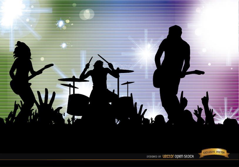 Fundo de silhuetas de concerto de multidão de banda de rock Fundo de silhuetas de concerto de multidão de banda de rock
