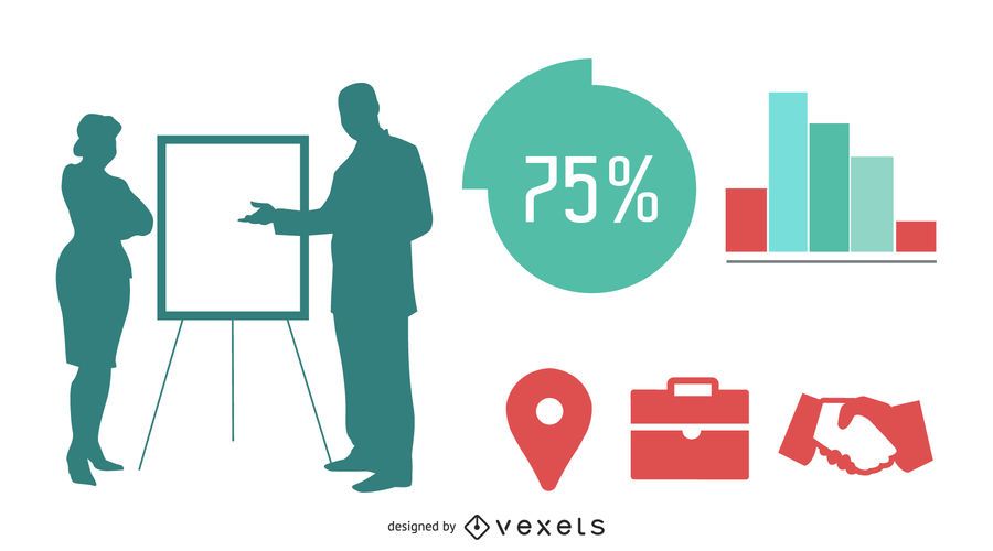 Silueta de personas de negocios con info-gráficos Silueta de personas de negocios con info-gráficos