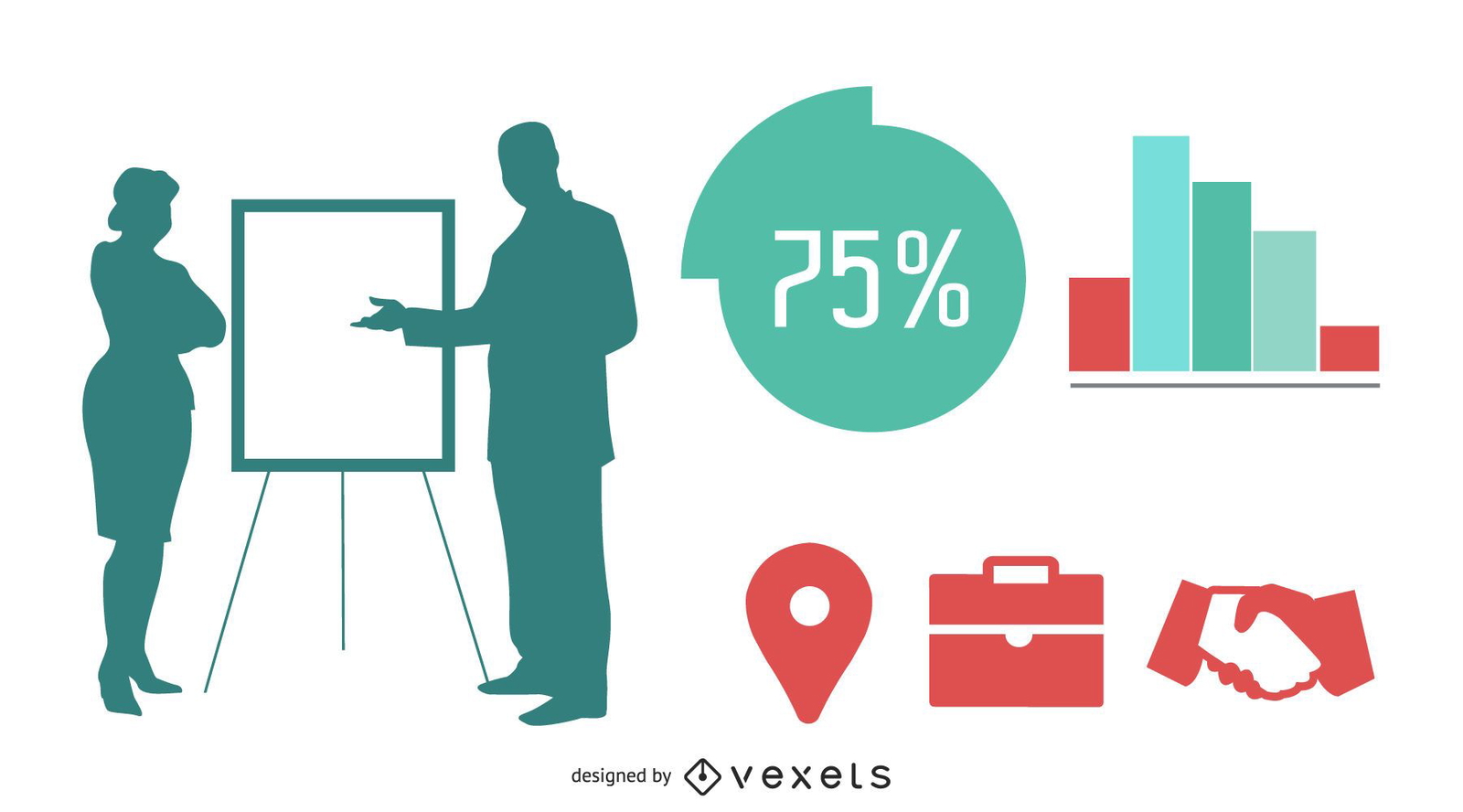 Silhueta de executivos com infográficos