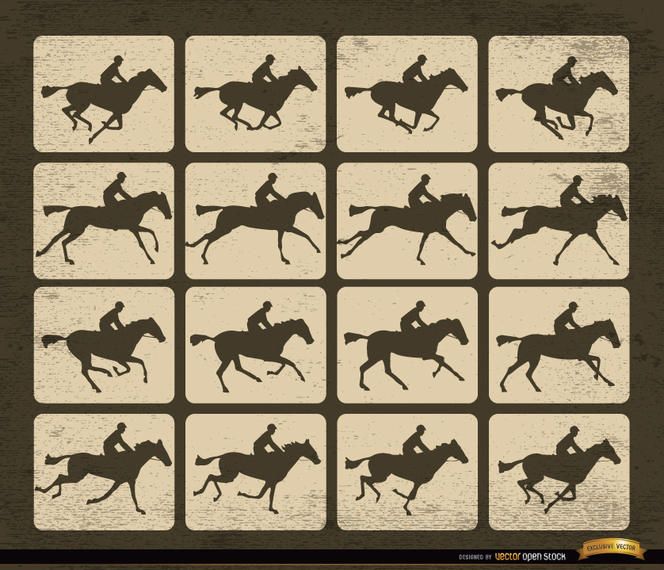 Horse racing silhouette motion frames Horse racing silhouette motion frames