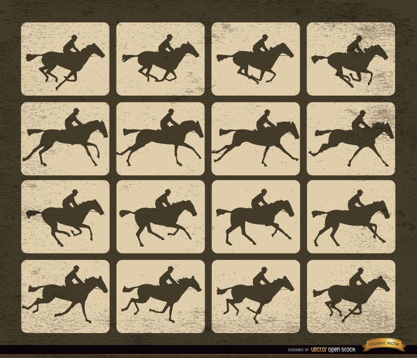 Quadros de movimento de silhueta de corrida de cavalos