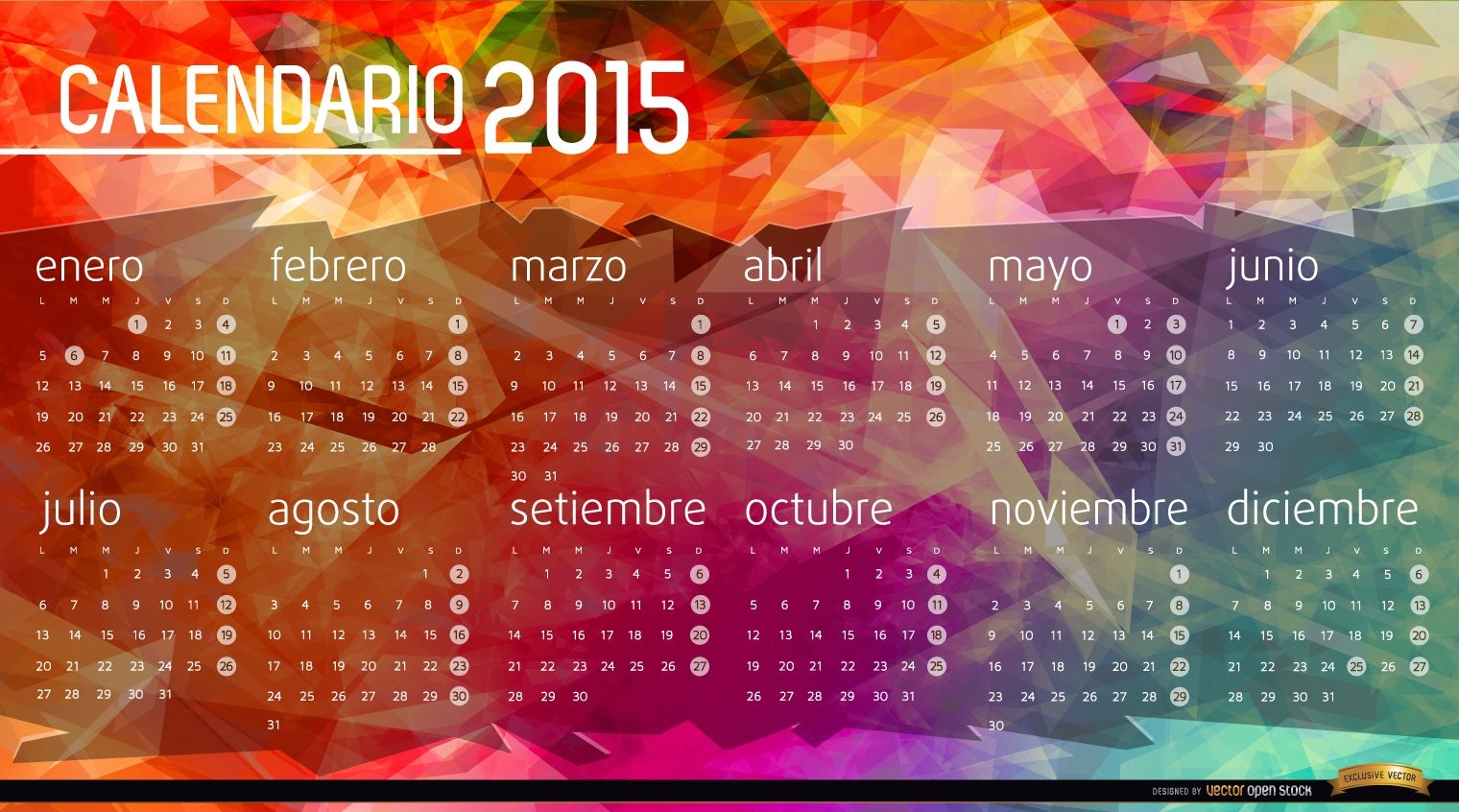 2015 Kalender Polygon Hintergrund Spanisch