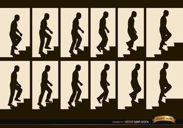 Man climbing stairs sequence frames silhouettes
