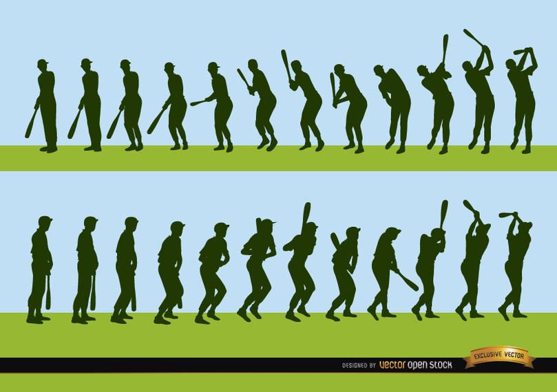 Sequência de silhuetas de rebatidas de jogador de beisebol Sequência de silhuetas de rebatidas de jogador de beisebol