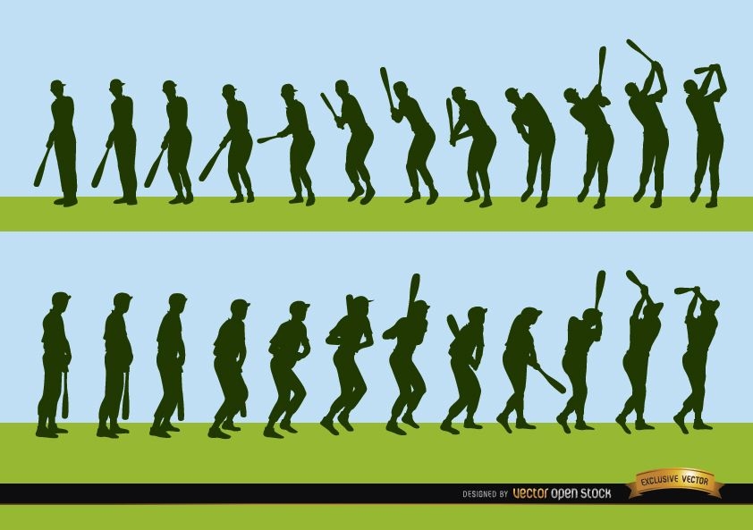 Sequence of baseball player batting silhouettes