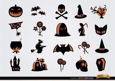 Conjunto de ícones de símbolos assustadores de Halloween