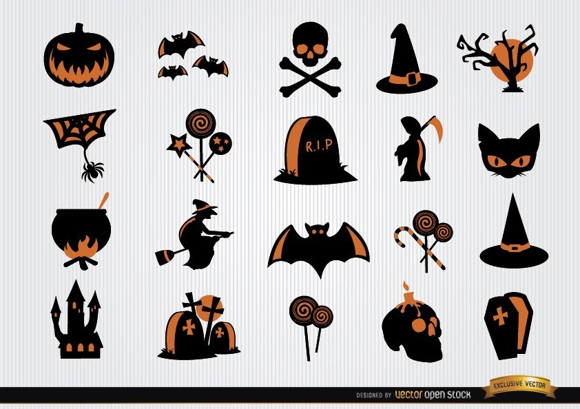 Conjunto de iconos de símbolos de miedo de Halloween