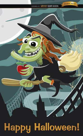 Evil witch flying Halloween poster Evil witch flying Halloween poster