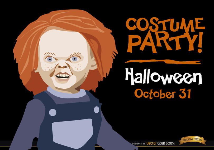 Promo do convite do Dia das Bruxas Chucky Promo do convite do Dia das Bruxas Chucky