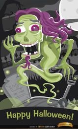Horror phantom in graveyard Halloween poster