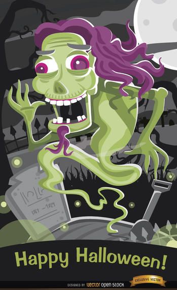 Fantasma del horror en el cartel de Halloween del cementerio Fantasma del horror en el cartel de Halloween del cementerio
