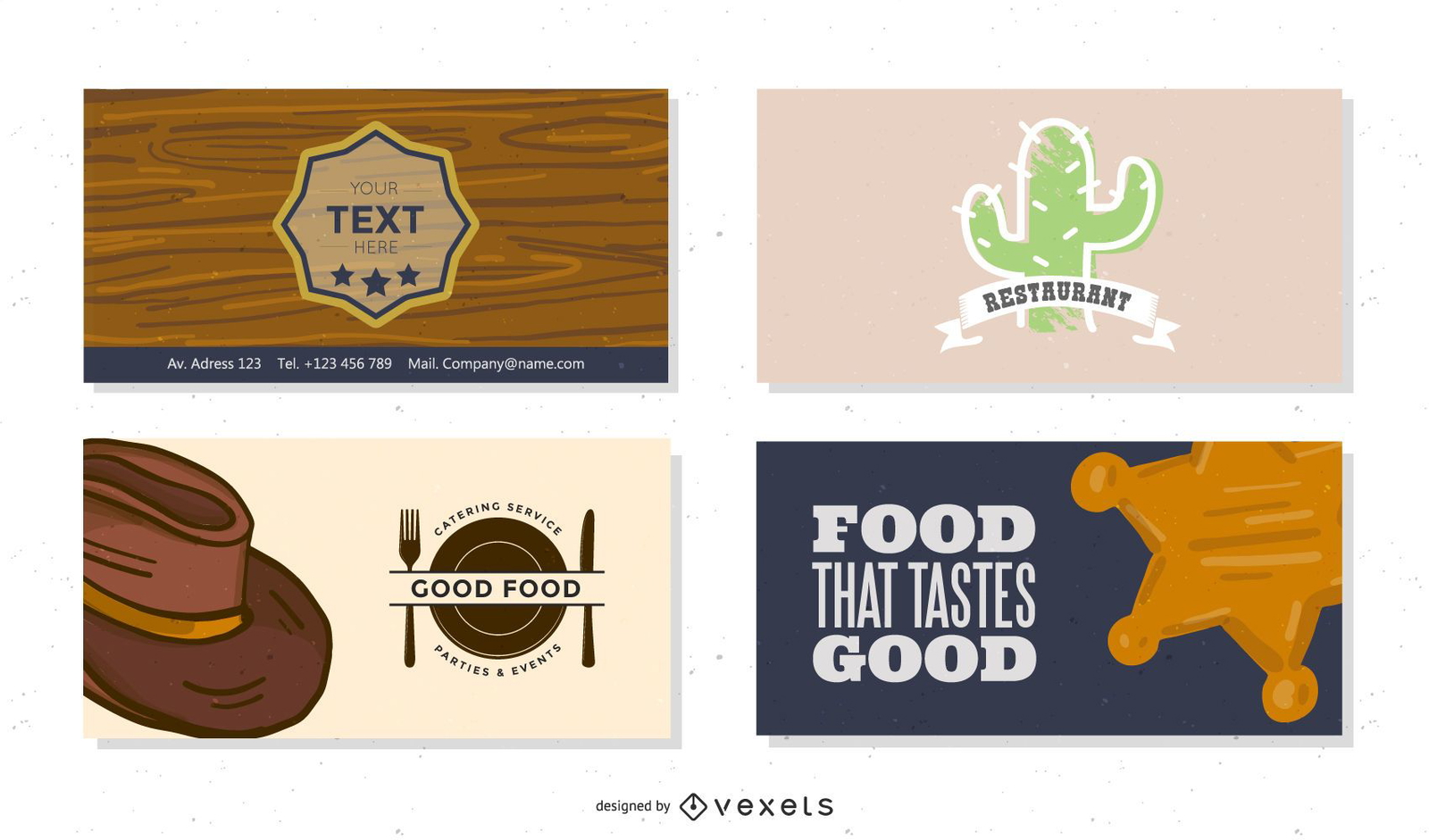 Western Style Restaurant & Cafe Business Card Set Vector Download