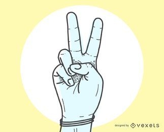 O sinal de paz V por gesto de mão